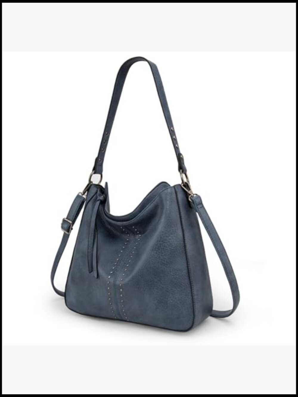 Vegan PU Leather Hobo Crossbody Bag with Zipper Closure and Detachable Strap - Picture 4 of 7
